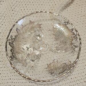 Intricate Silver Floral Glass Dish